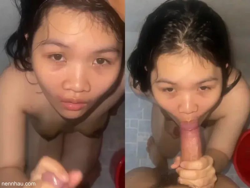 Đang tắm nhưng vẫn thèm liếm cu đỉnh của đỉnh
