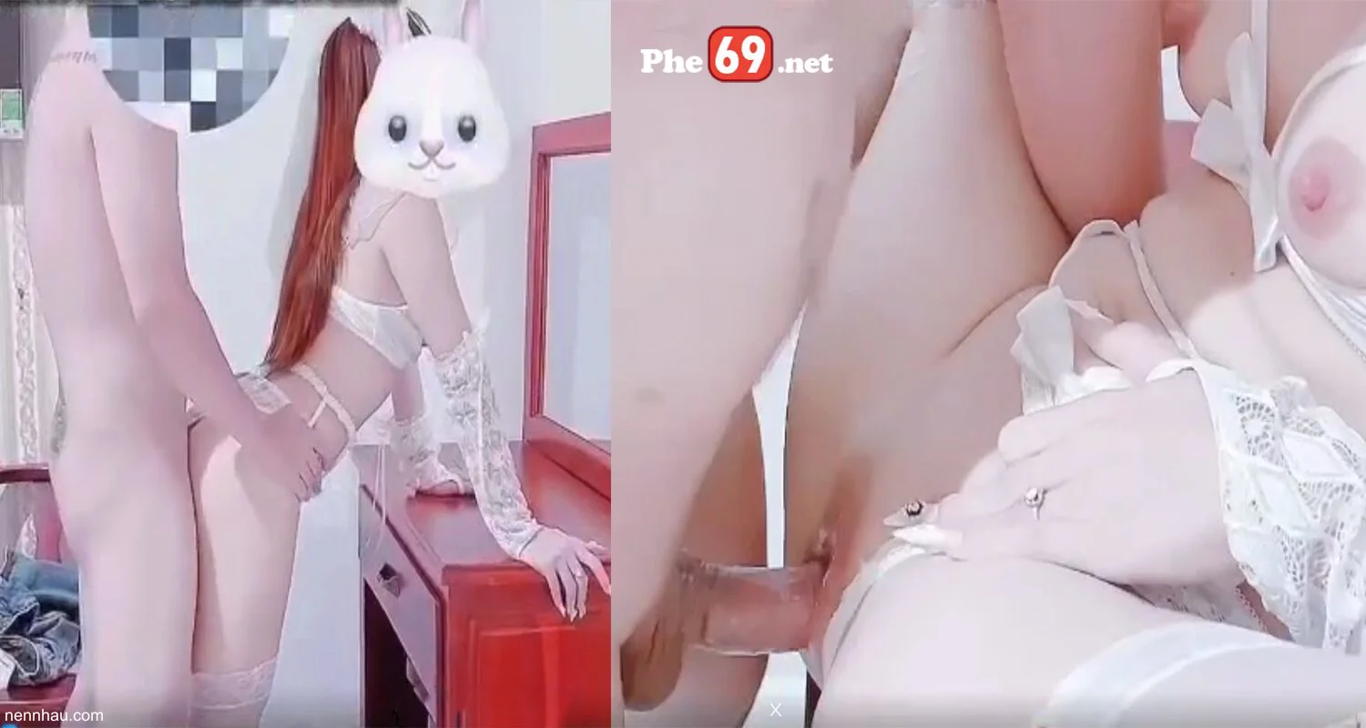 Threesome Couple Bé Thỏ mặc đồ ngủ ren cosplay cô dâu (Bản Full) siêu hot