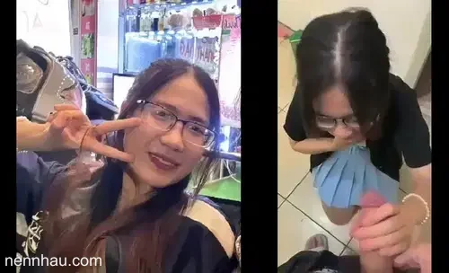 Cực hot Khánh Linh bé kính cận tranh thủ bú cu trước khi đi làm