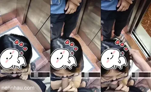 Bom tấn Bé sugar baby hồn nhiên bú cu trong thang máy thì bất ngờ có người lạ vào em mặc kệ