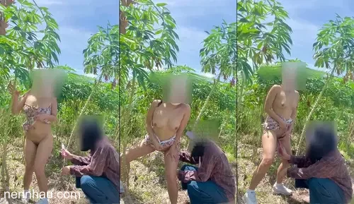 Đang public trên đồi thì gặp anh trai làm rẫy vào giúp một tay để người yêu đứng quay phim cực ngon